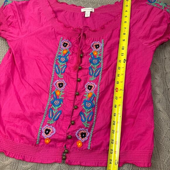 Boston Proper Blouse with Ruffled Elastic Short Sleeves and Embroidery ~ 10 - Picture 10 of 13